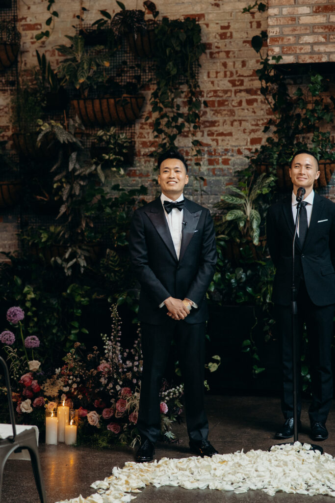 Groom waits for the bride at Brooklyn Winery