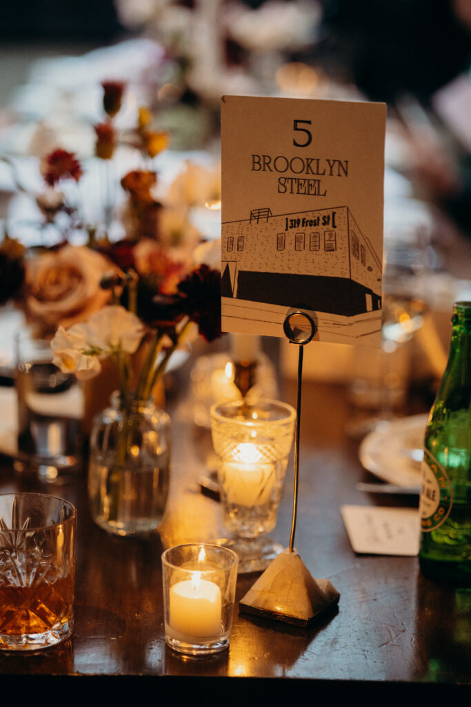 Wedding reception details at Brooklyn Winery