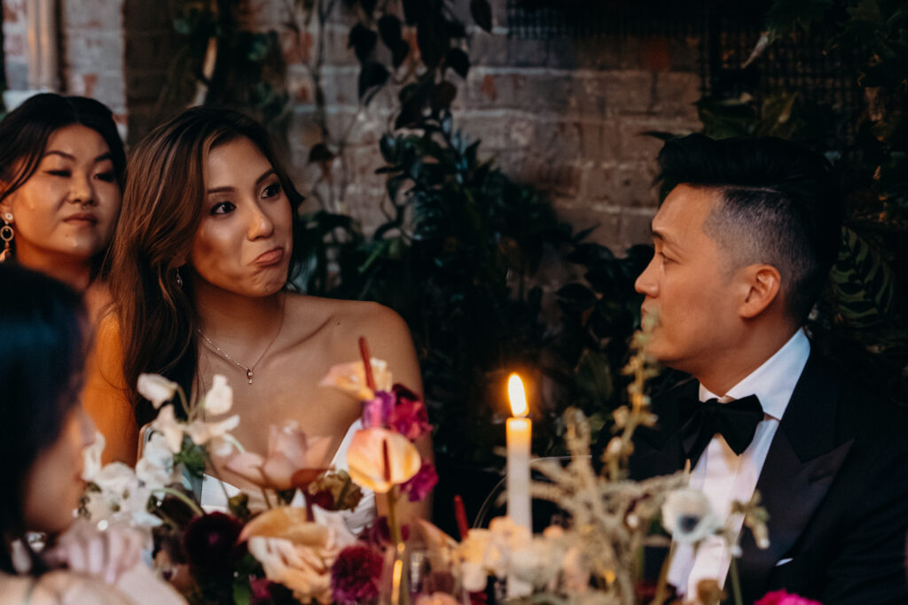 Brooklyn wedding photographer captures evening reception at Brooklyn Winery