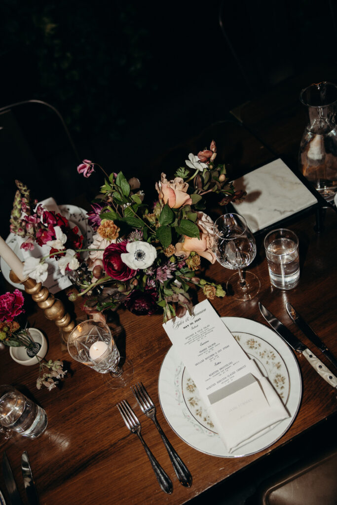 Wedding reception details at Brooklyn Winery