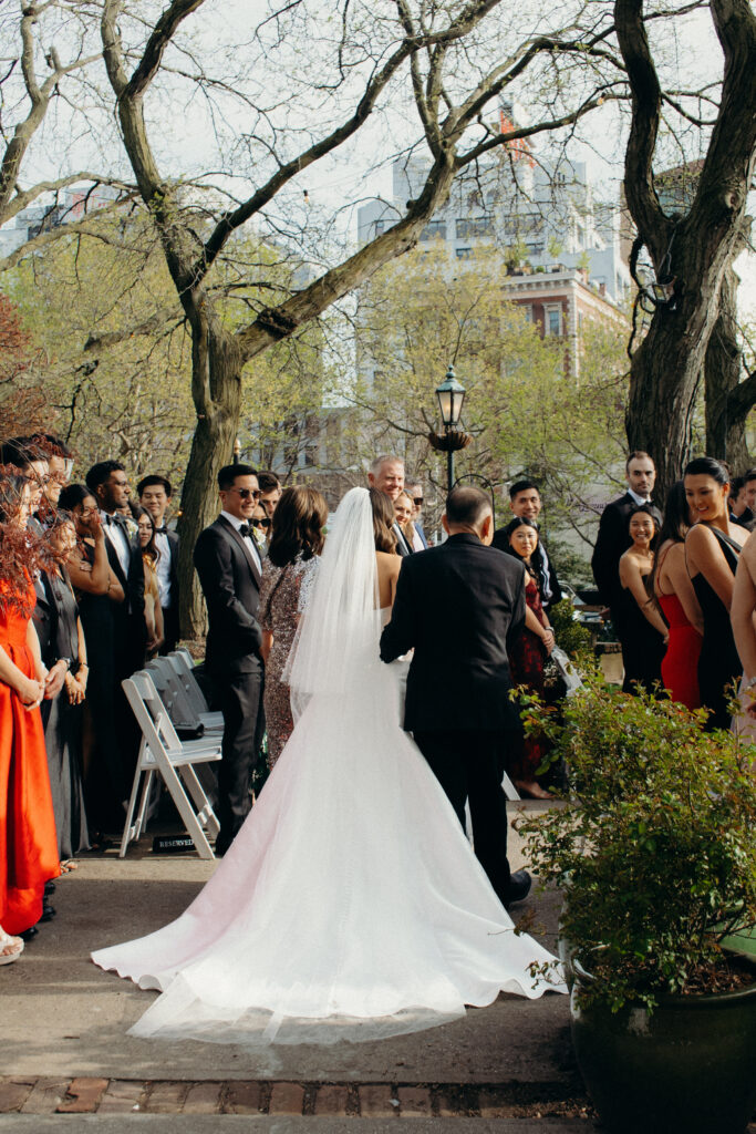 Bride and dad walk down the aisle at The River Café NYC
