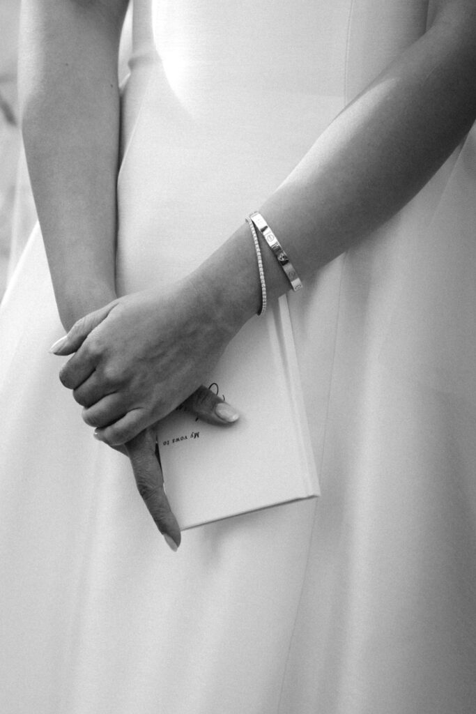 Bride holds her wedding vows at The River Café in NYC