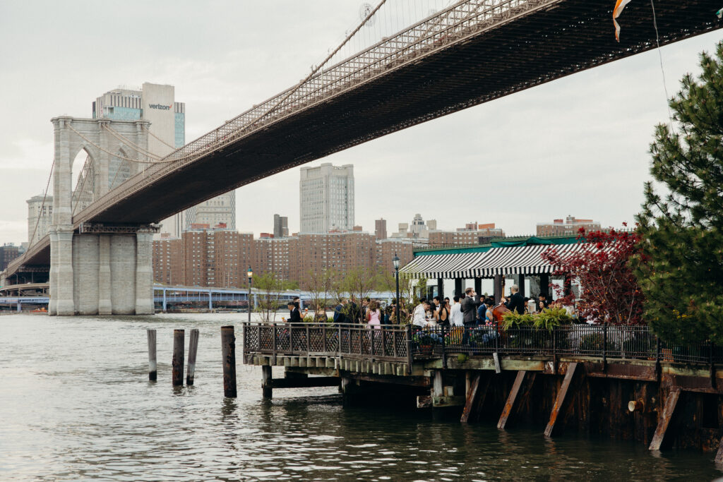 A view of the Brooklyn Bridge during cocktail hour at The River Café NYC
