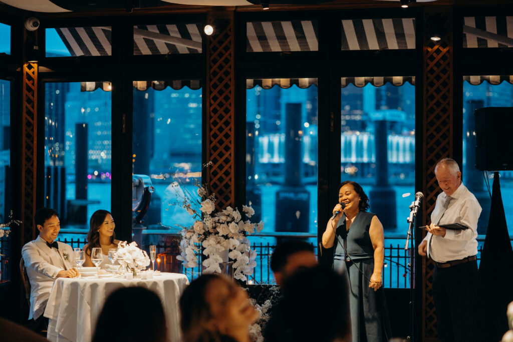 NYC wedding photographer captures evening reception at The River Café NYC