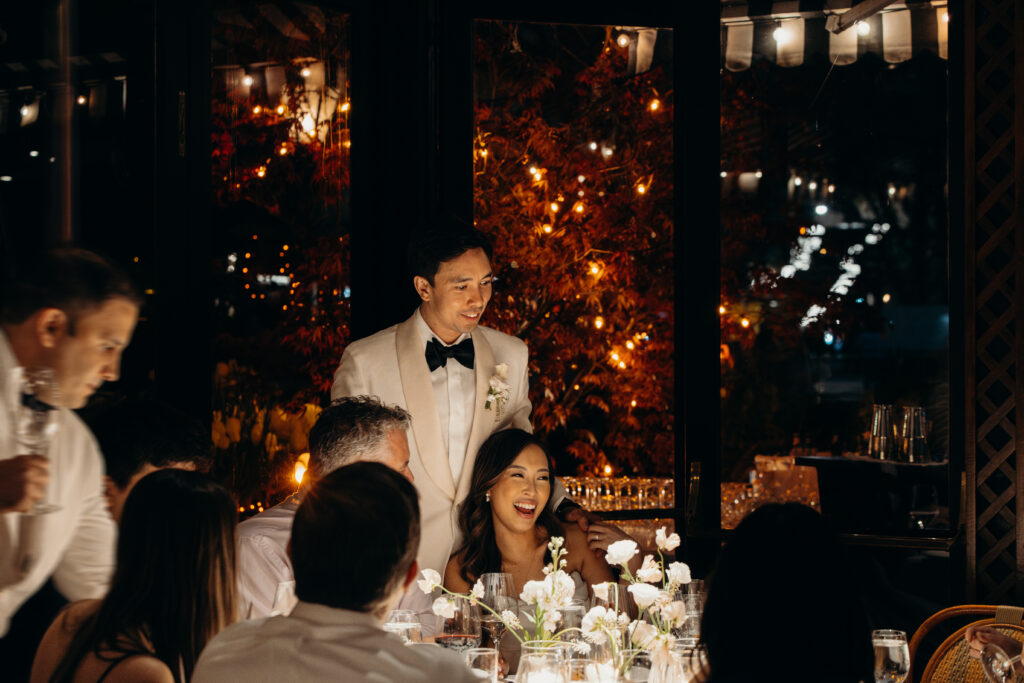 NYC wedding photographer captures evening reception at The River Café NYC