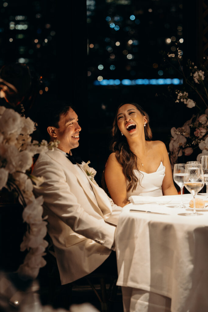 NYC wedding photographer captures evening reception at The River Café NYC