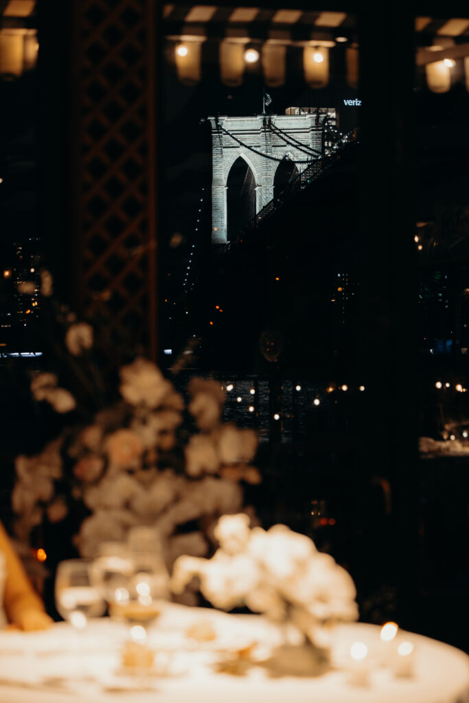 NYC wedding photographer captures evening reception at The River Café NYC