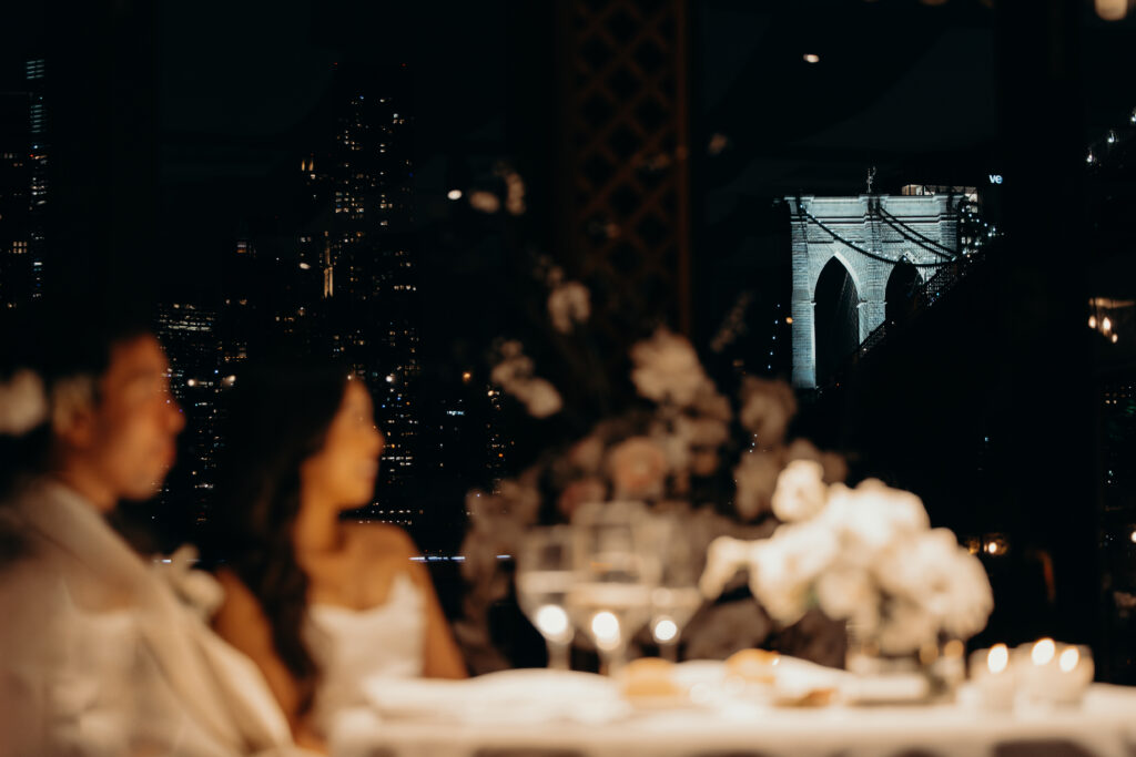 NYC wedding photographer captures evening reception at The River Café NYC
