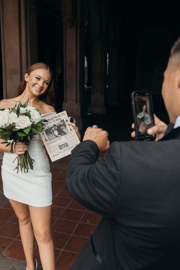 Couple photographed at central park by nyc elopement photographer