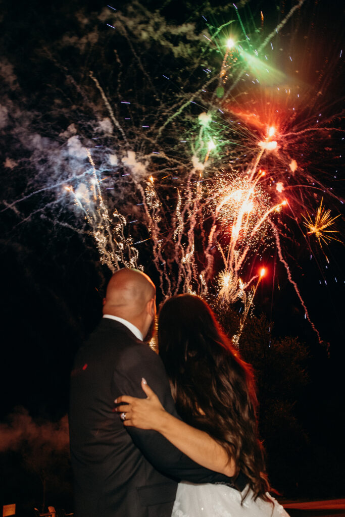 Fireworks during evening reception at Stonewall Estate wedding