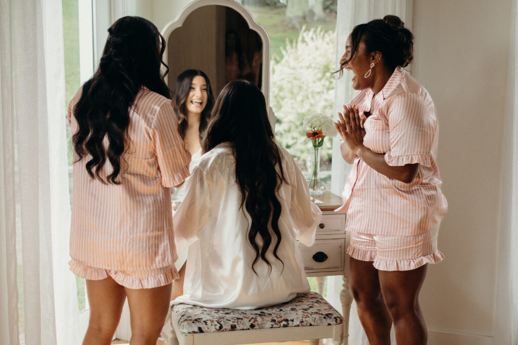 Bride getting ready at Stonewall Estate