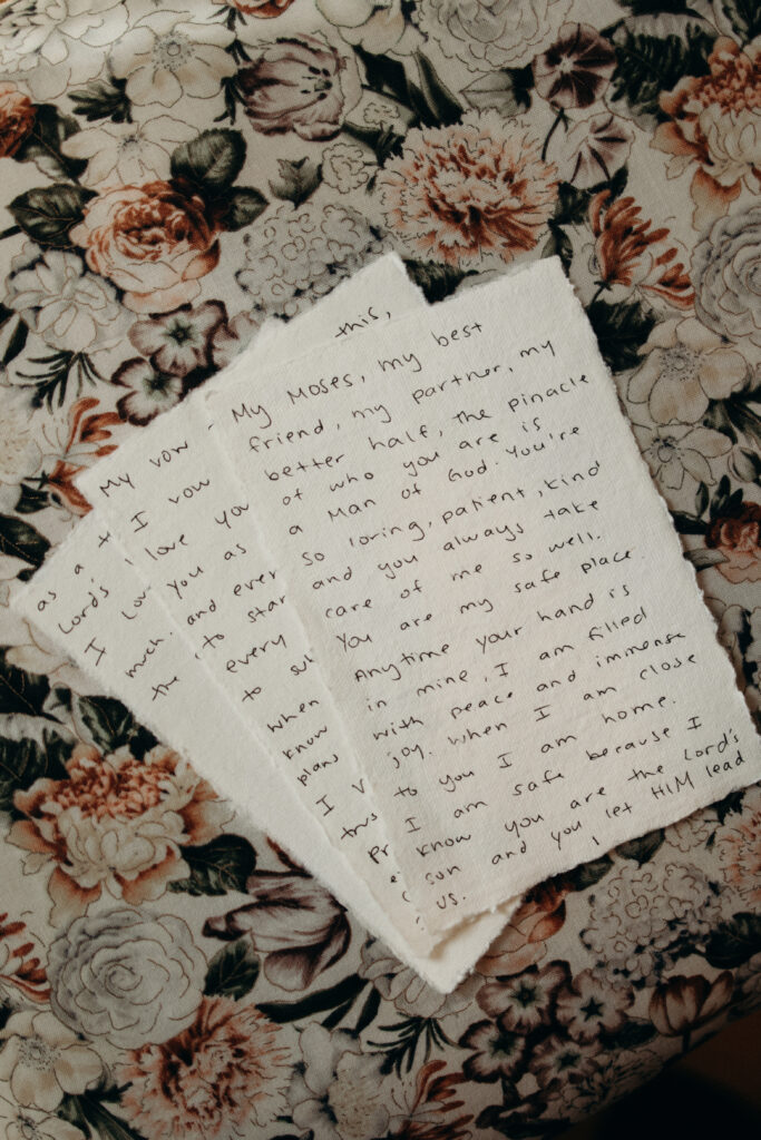 Bride writes her vows at Stonewall Estate