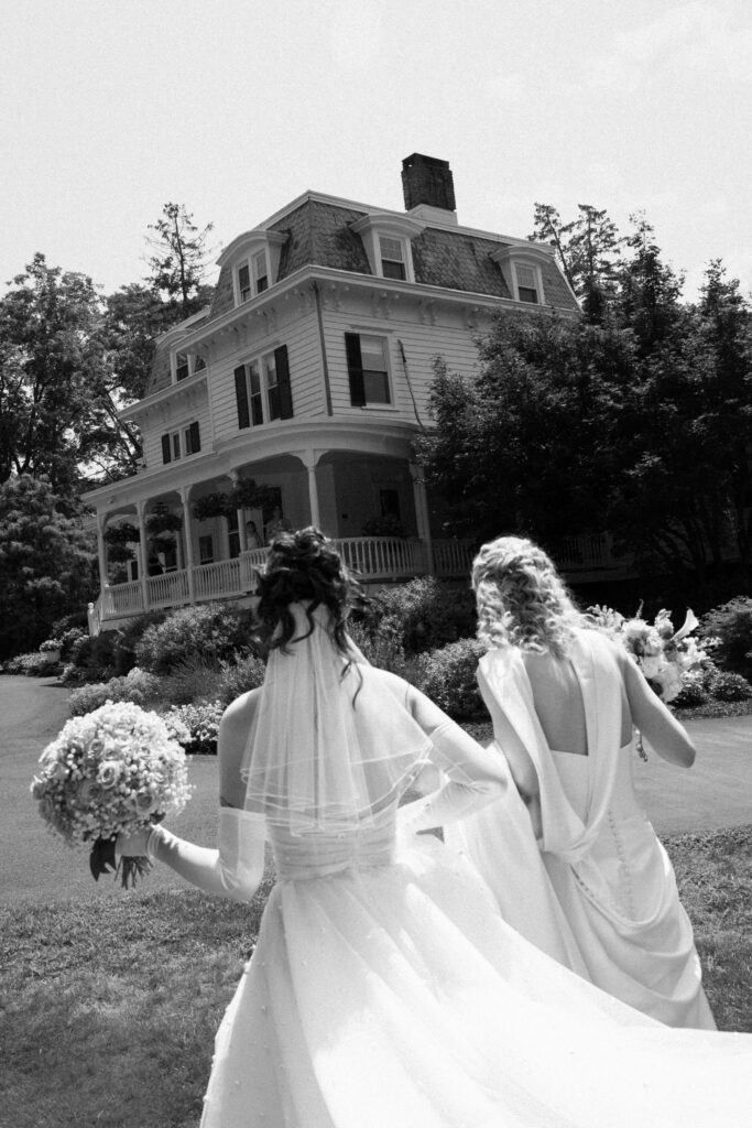 Brides walking together at Mountainville Manor