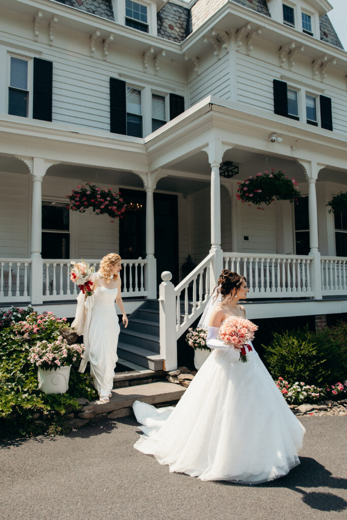 Brides walking together at Mountainville Manor