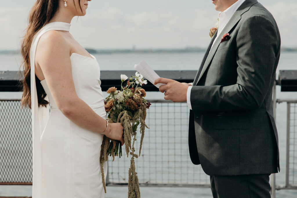 NYC couple exchange vows during their Red Hook elopement ceremony in Brooklyn
