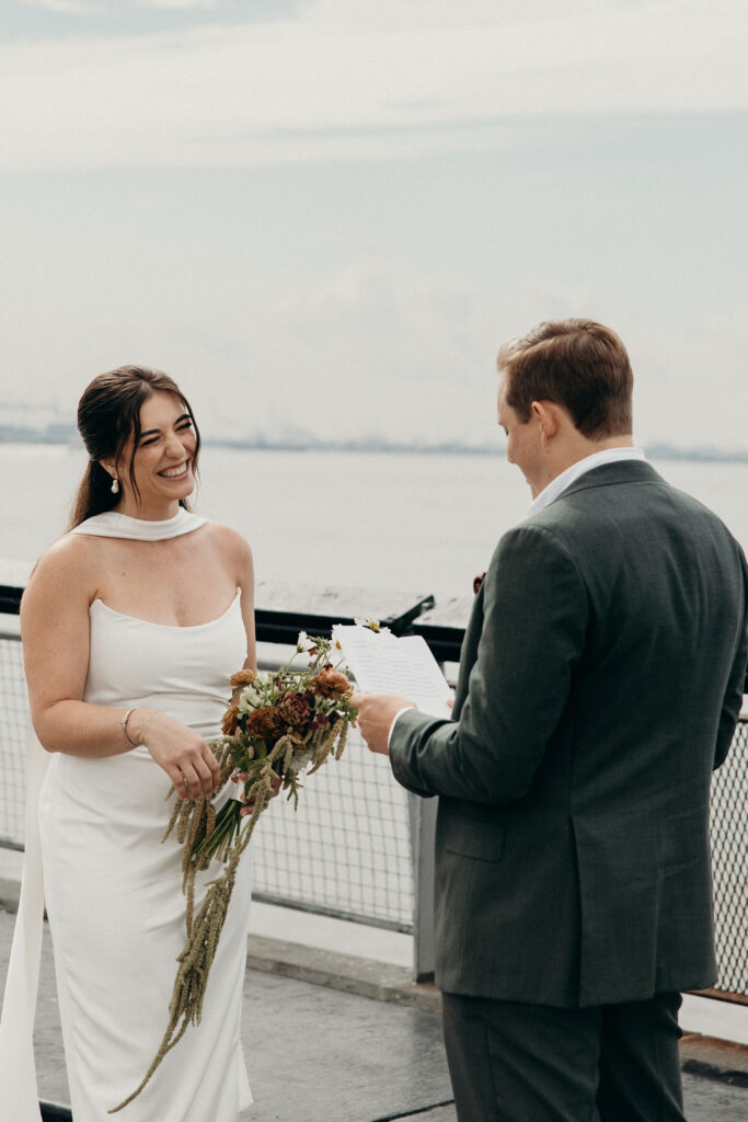 NYC couple exchange vows during their Red Hook elopement ceremony in Brooklyn