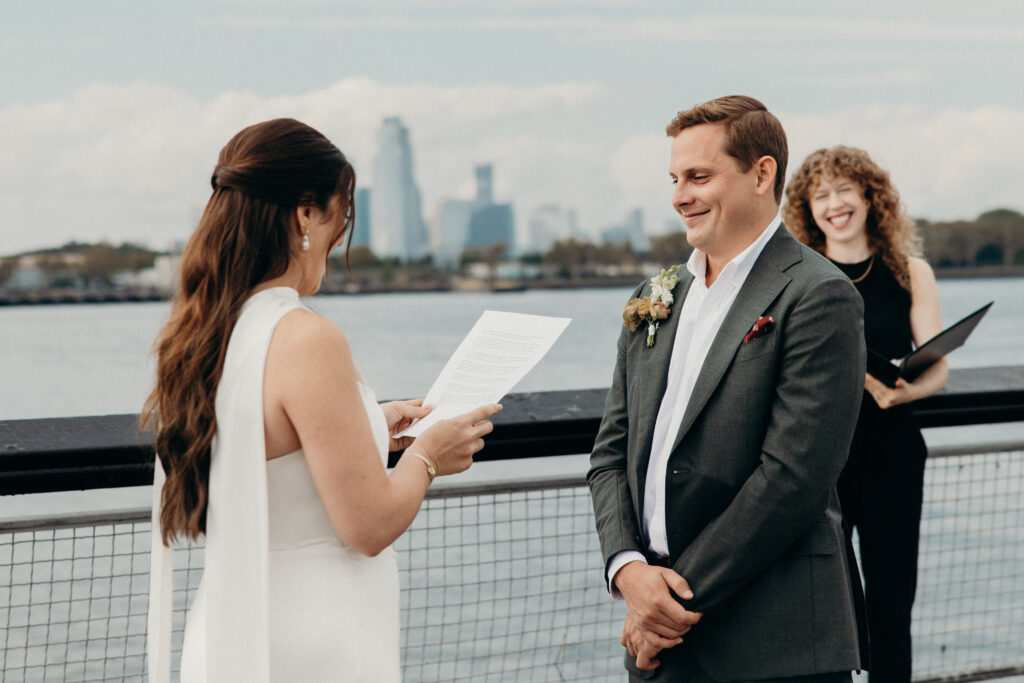NYC couple exchange vows during their Red Hook elopement ceremony in Brooklyn