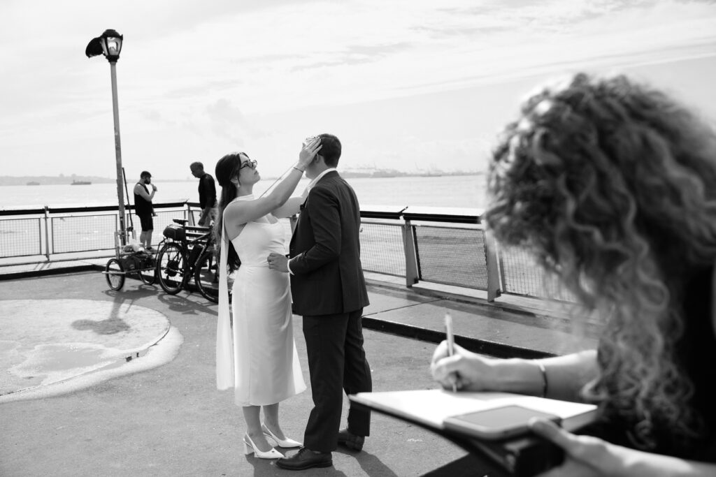 Candid shot during a Red Hook elopement ceremony in Brooklyn