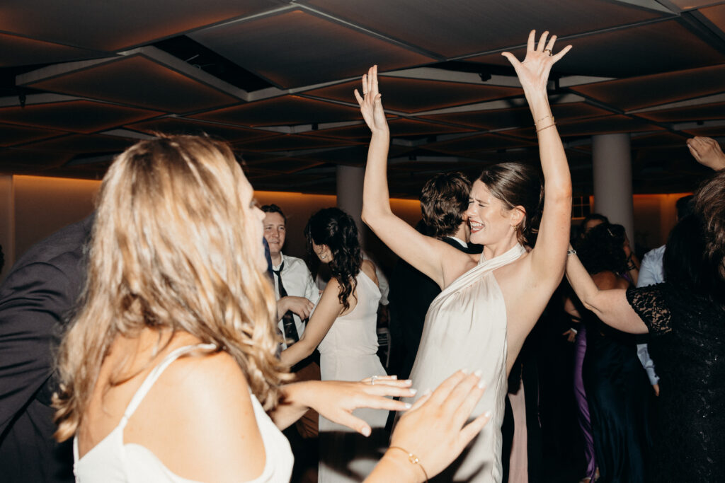 Guests dancing during the evening wedding reception at Maritime Parc