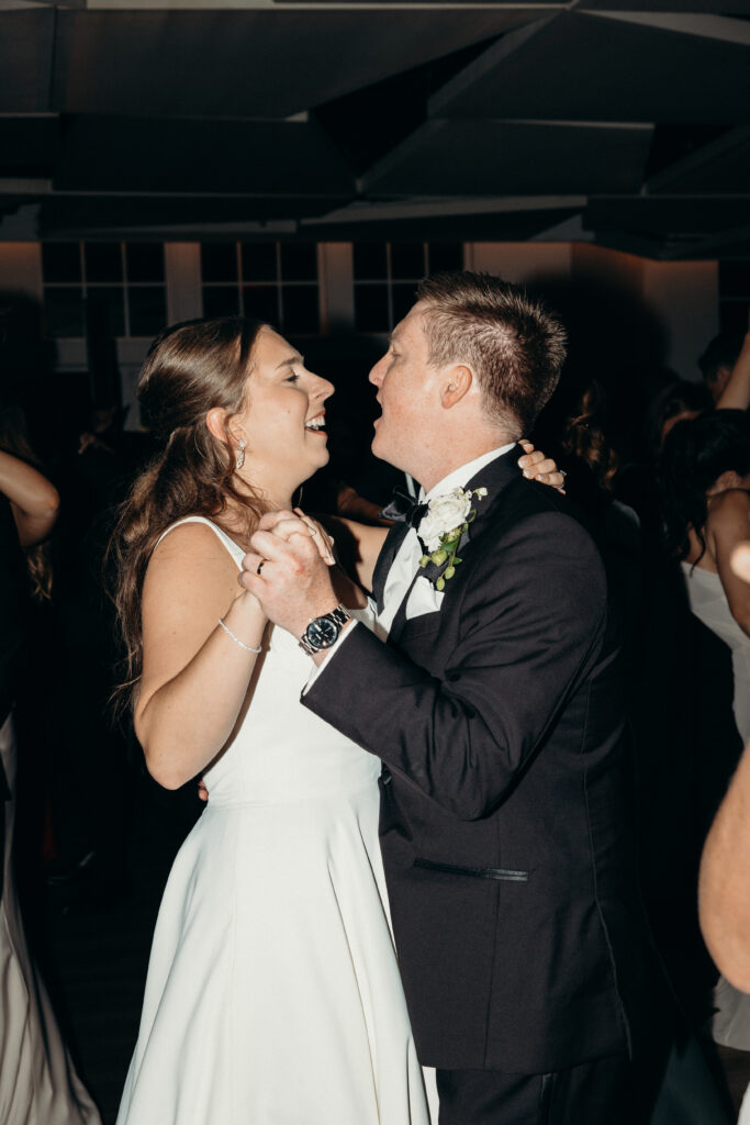 Couple dancing during the evening wedding reception at Maritime Parc