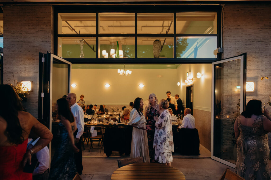 Wedding guests interacting at the Radio Star wedding reception