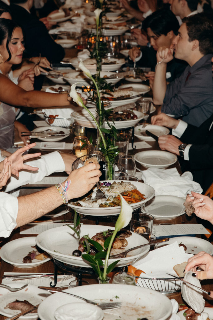 Wedding guests eating at the Radio Star wedding reception