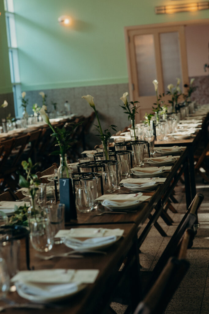 Table setup at the Radio Star wedding reception
