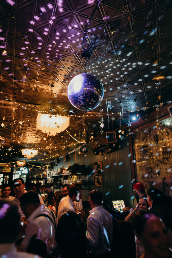 Wedding guests dancing at the Broken Land wedding after-party