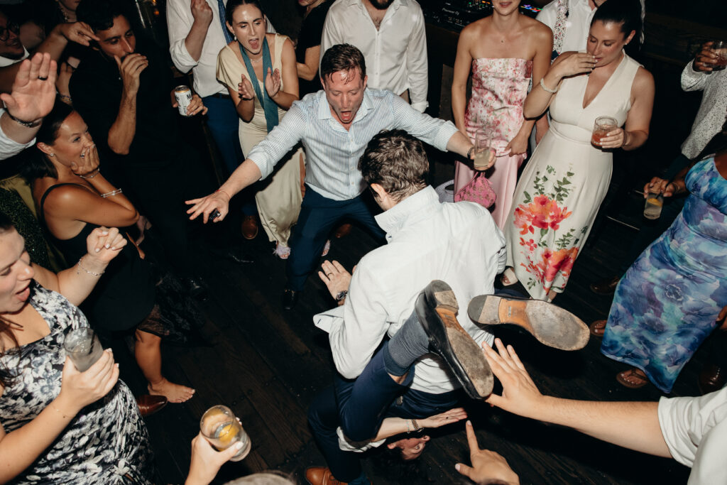 Wedding guests dancing at the Broken Land wedding after-party