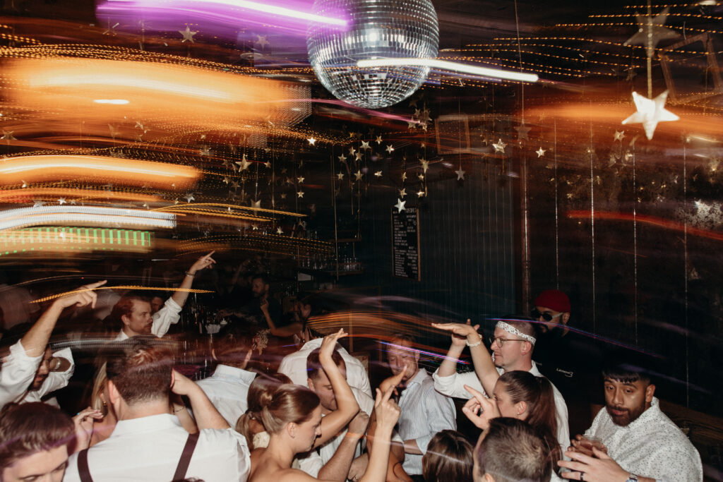 Wedding guests dancing at the Broken Land wedding after-party
