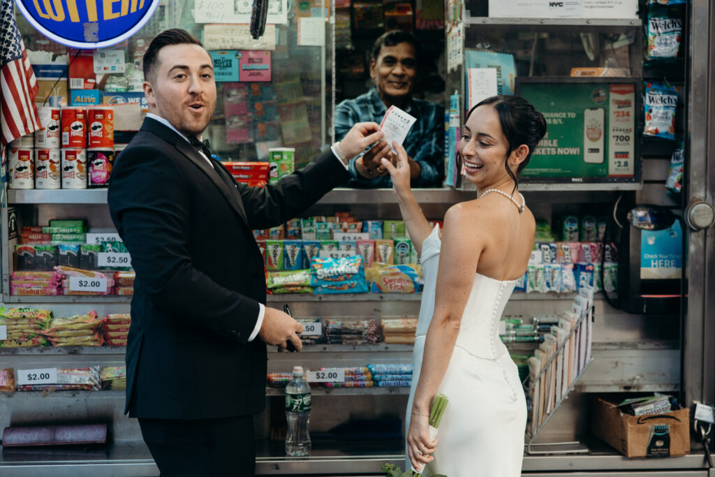 Couple ordering food at a food stand in NYC