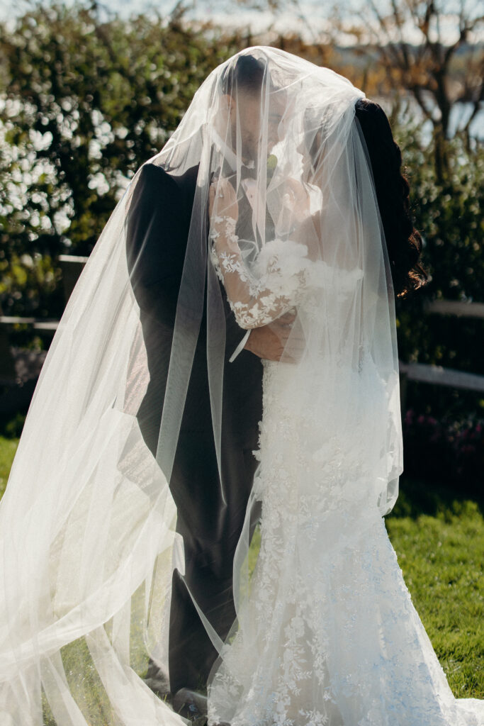 Couple portraits at Sea Cliff Manor wedding by New York wedding photographer