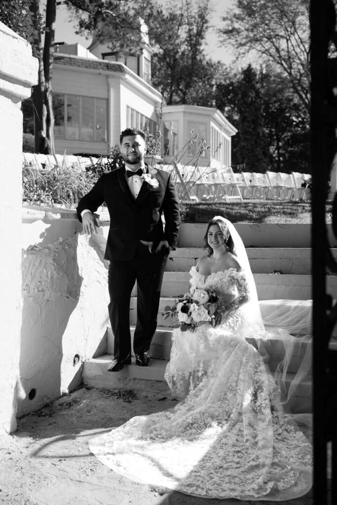 Couple portraits at Sea Cliff Manor wedding by New York wedding photographer