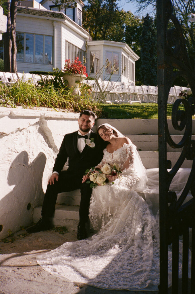 Couple portraits at Sea Cliff Manor wedding by New York wedding photographer