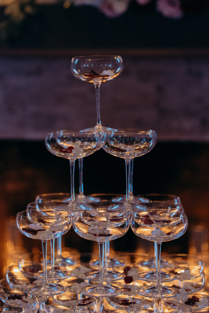 Champagne tower at Sea Cliff Manor wedding reception