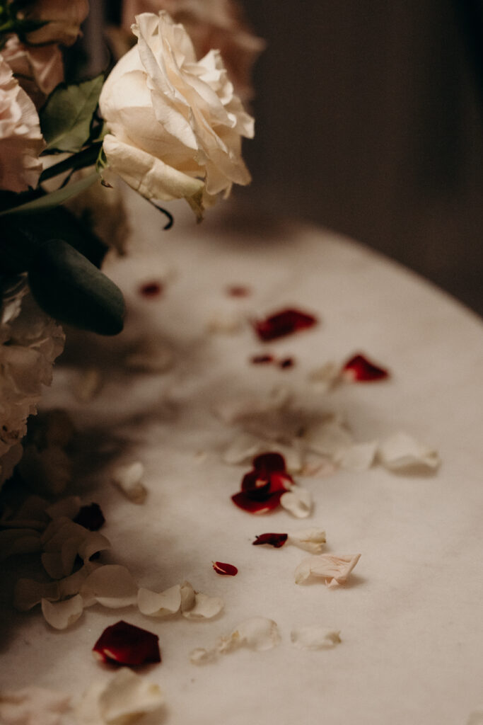 Flower set-up at Sea Cliff Manor wedding reception