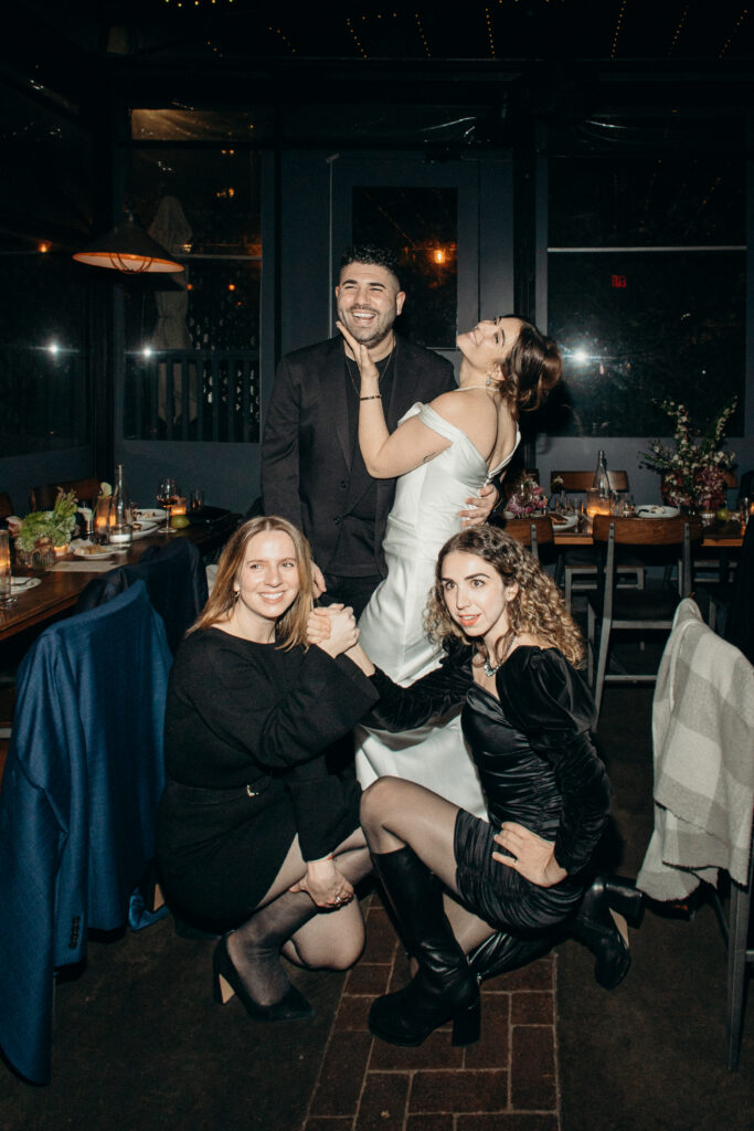Bride and wedding guests celebrating at Aurora Williamsburg