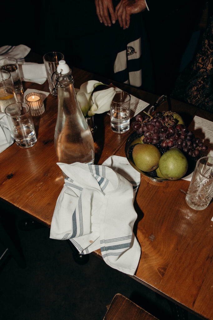 Table setup at the wedding celebration in Aurora Williamsburg