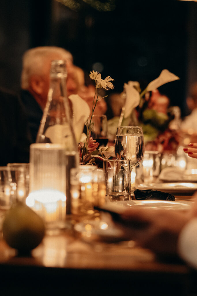 Table setup at the wedding celebration in Aurora Williamsburg
