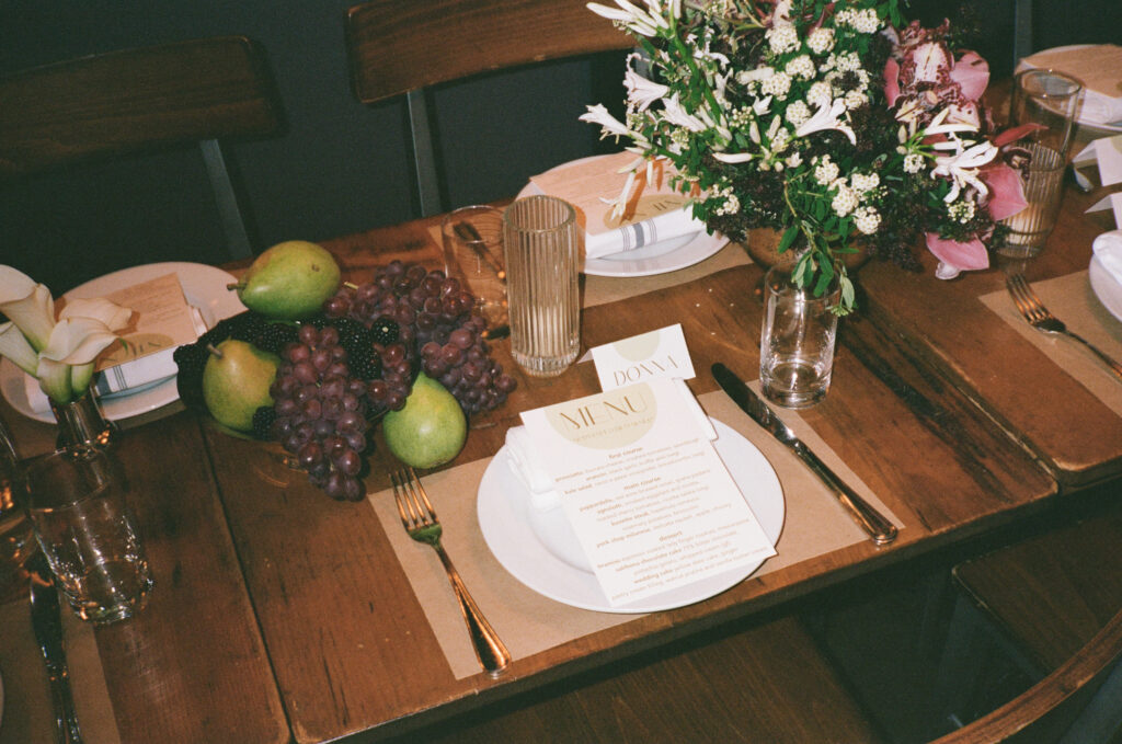 Table setup at the wedding celebration in Aurora Williamsburg