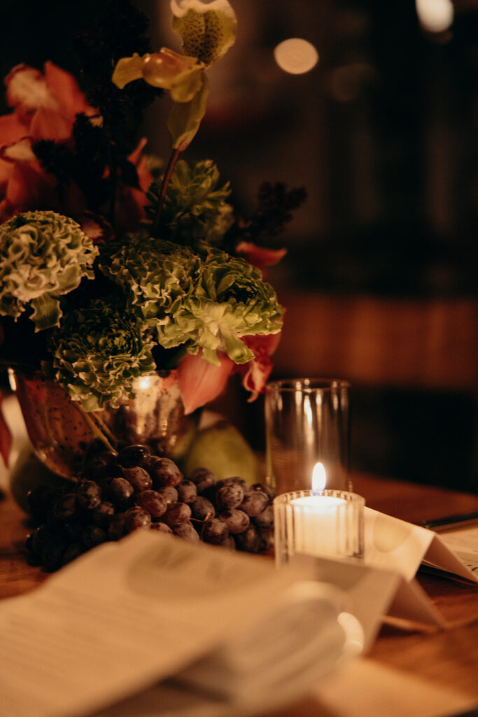 Table setup at the wedding celebration in Aurora Williamsburg