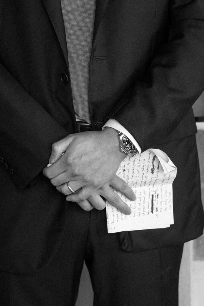 Brooklyn groom holding his wedding vows at a Celestine DUMBO wedding reception 