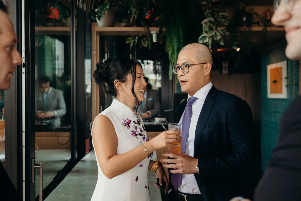 Brooklyn couple interacting at a Celestine DUMBO wedding reception 