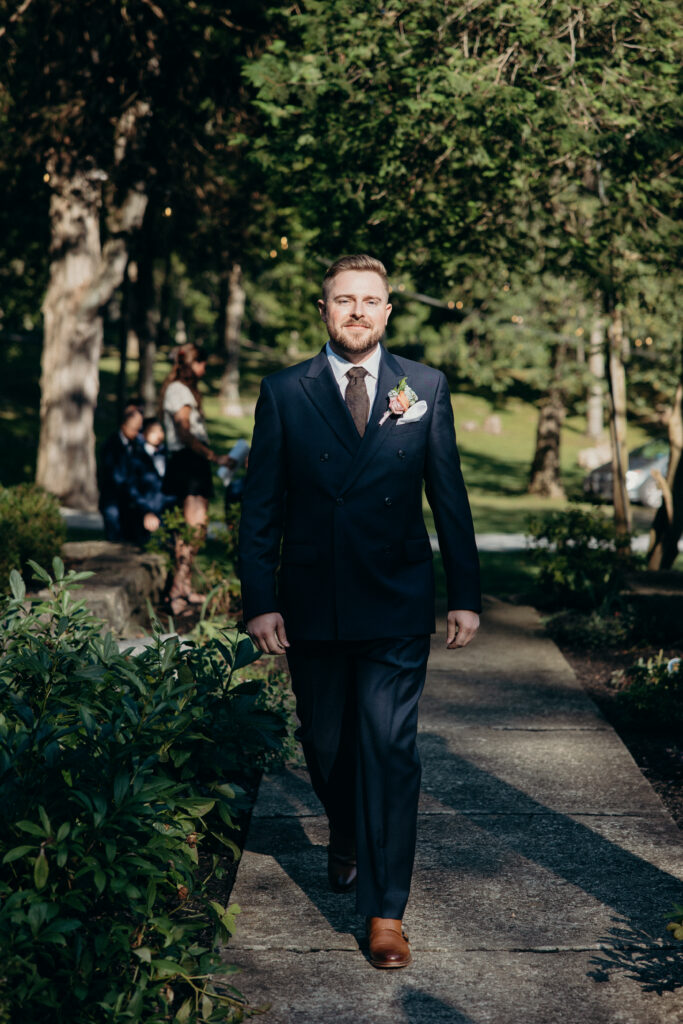 New York groom walking down the aisle at Arrow Park New York wedding ceremony