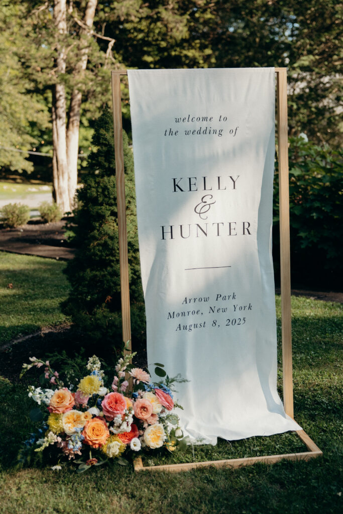 Wedding welcome sign at Arrow Park New York wedding ceremony