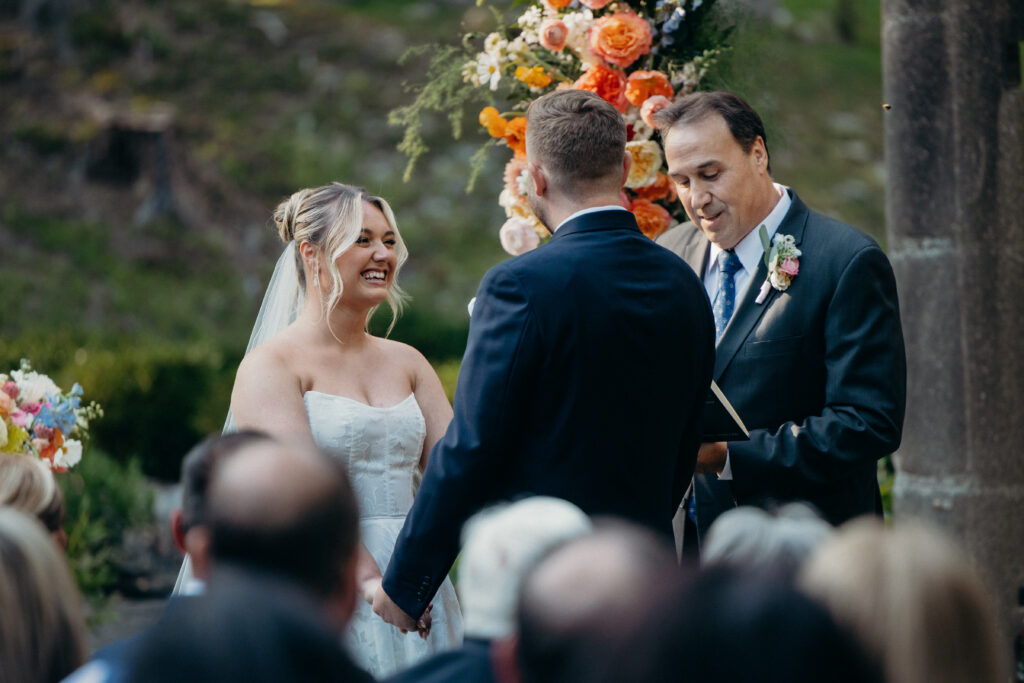New York bride smiling at Arrow Park wedding ceremony