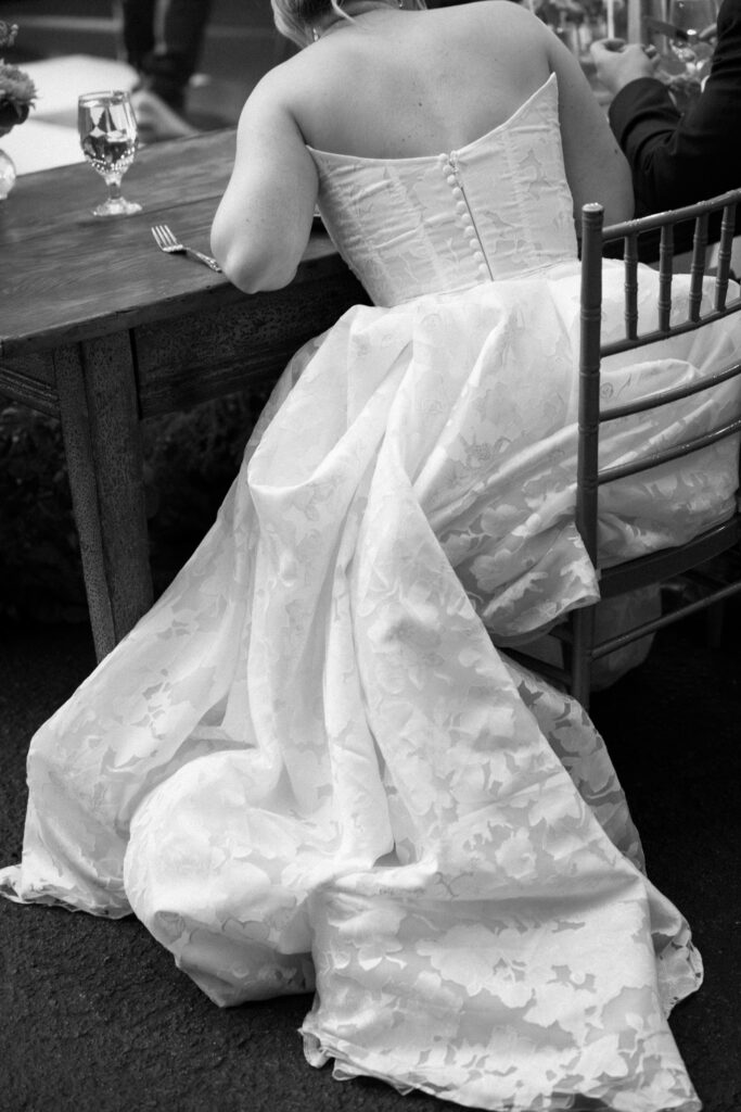 Bride sitting during wedding reception at Arrow Park New York