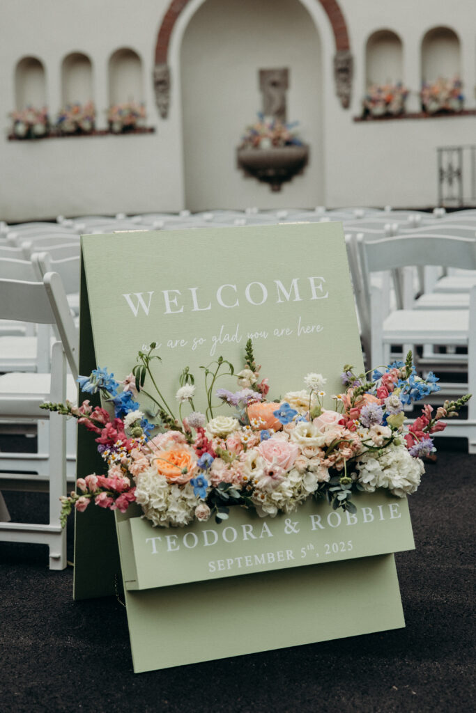 Welcome sign at the wedding ceremony at The Willows in New York