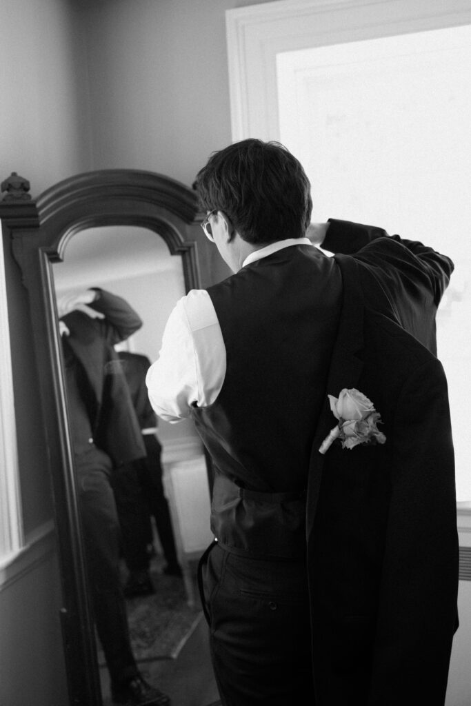 Groom getting ready at The Willows in New York