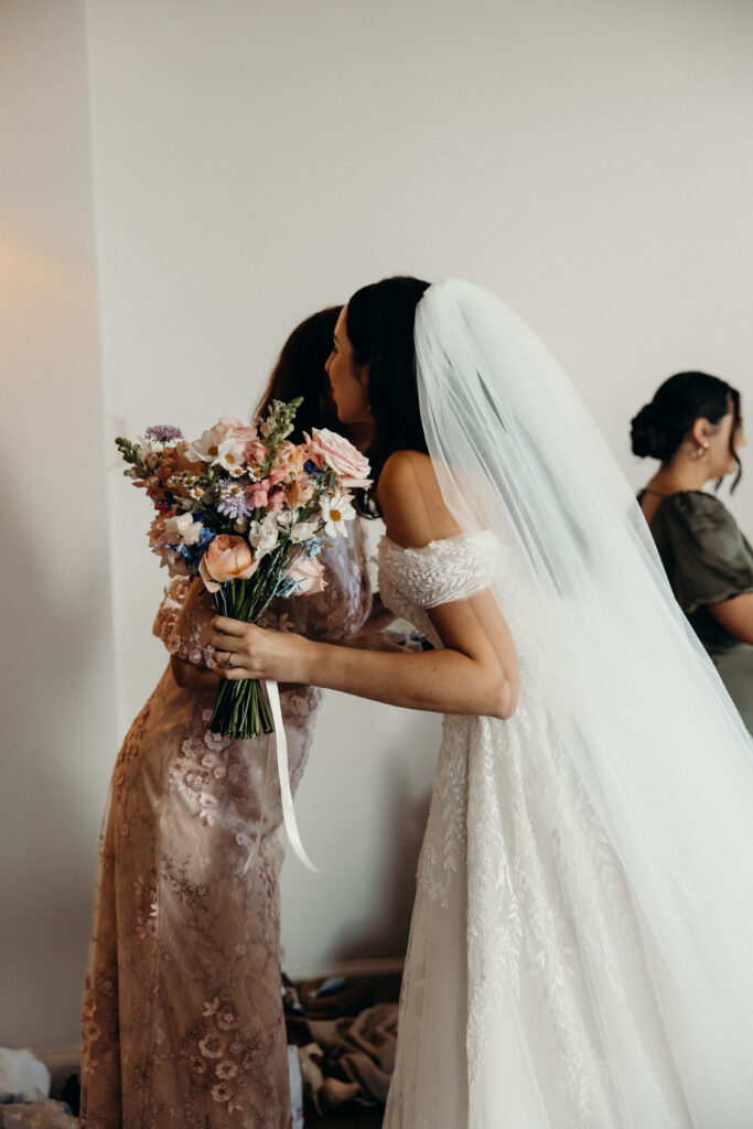 Wedding first look with bridesmaids at The Willows in New York